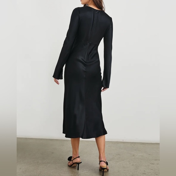 NWT RAILS AMANDA dress in black satin size small Long Sleeve midi - Picture 4 of 6